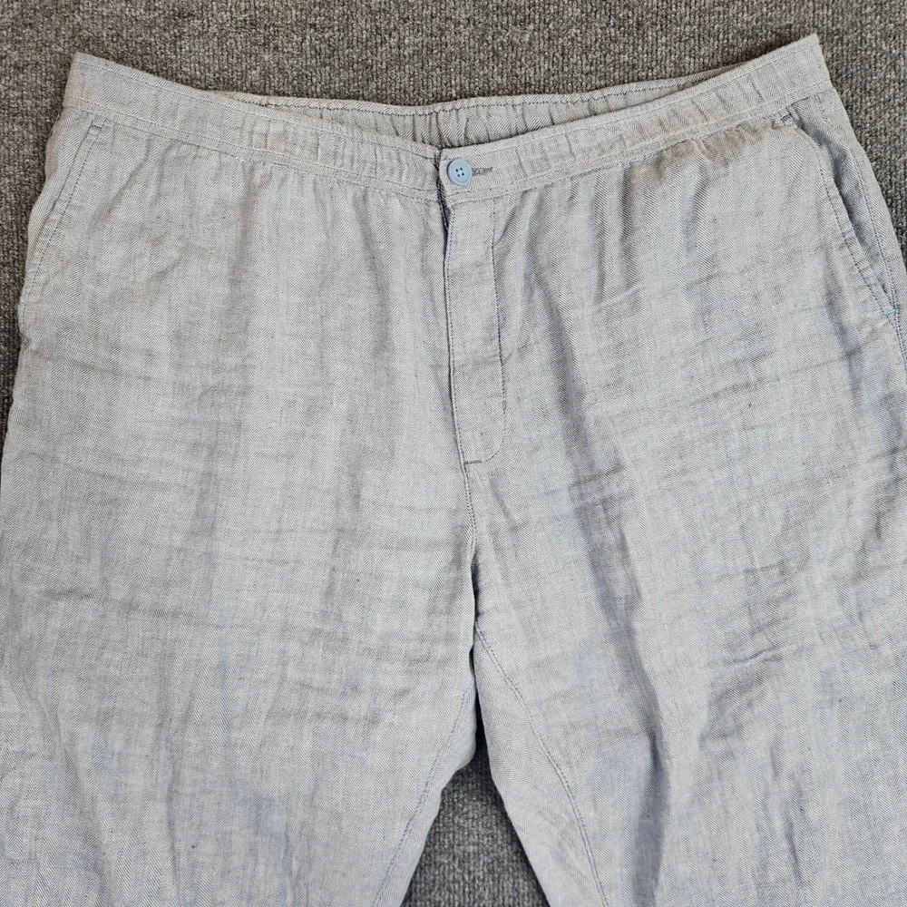 Tommy Bahama Beach Coast Linen Pants Men's 2XLB Full Elastic Blue Herringbone
